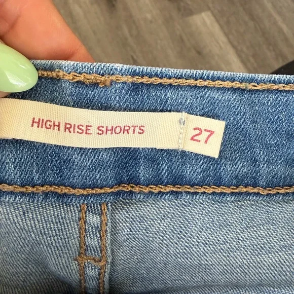 Levi's Light Blue Distressed High-Rise Denim Shorts - Picture 6 of 6